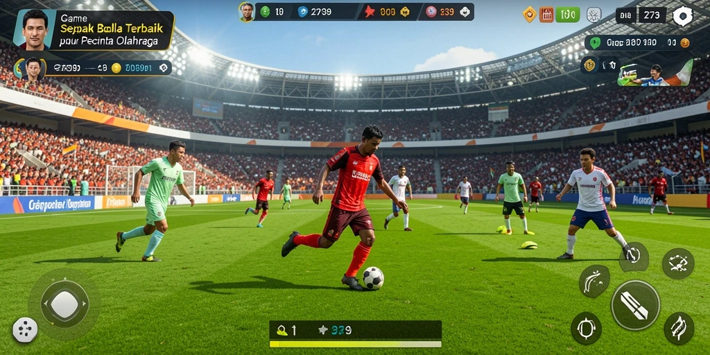 Tampilan gameplay menarik dengan aksi sepak bola yang mendebarkan.