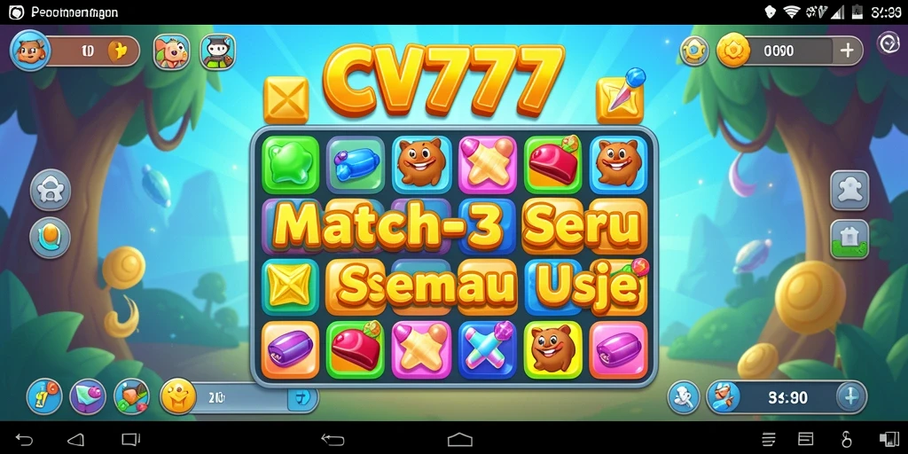 Tampilan menarik dari gameplay CV777 dengan elemen Match-3 yang cerah.