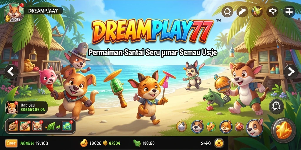 Tampilan gameplay DREAMPLAY77 yang penuh warna dan seru.