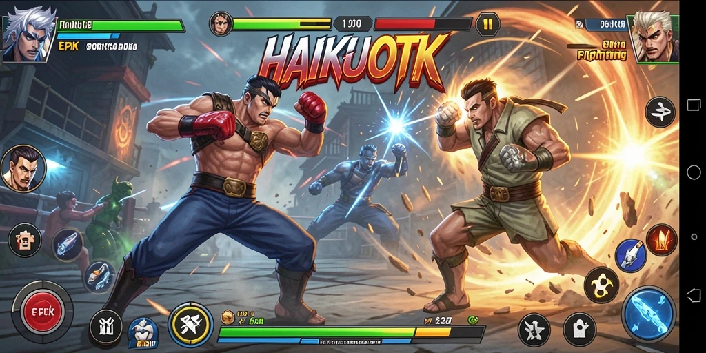 Screenshot HAIKUOTK menampilkan aksi pertarungan yang intens dan karakter yang dinamis.