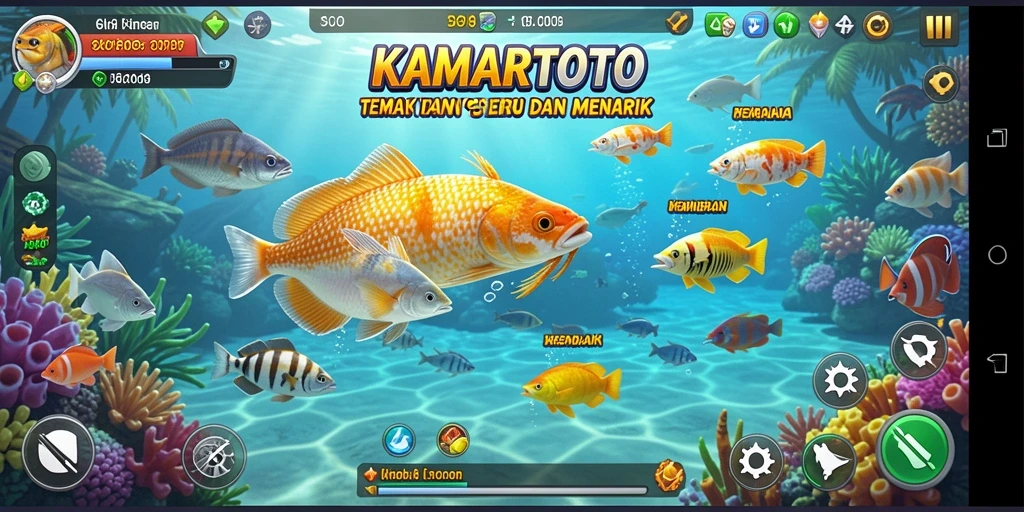 Tampilan gameplay KAMARTOTO yang seru saat menembak ikan.