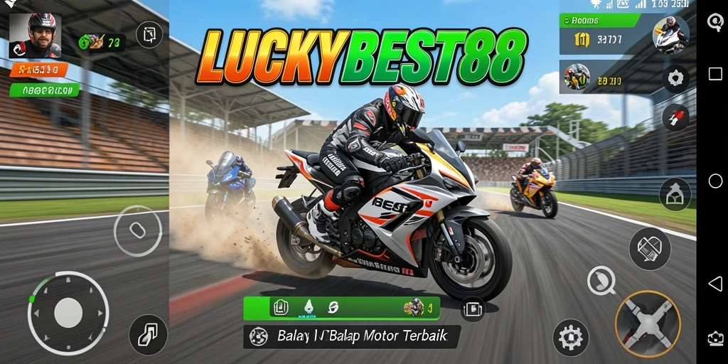 Tampilan salah satu trek balap di LUCKYBEST88 dengan motor yang melaju kencang.