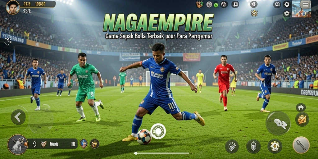 Screenshot NAGAEMPIRE menampilkan aksi permainan sepak bola yang mendebarkan.