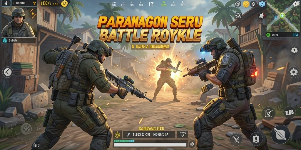 Tangkapan layar SARANAJITU menampilkan aksi seru dalam pertarungan Battle Royale.